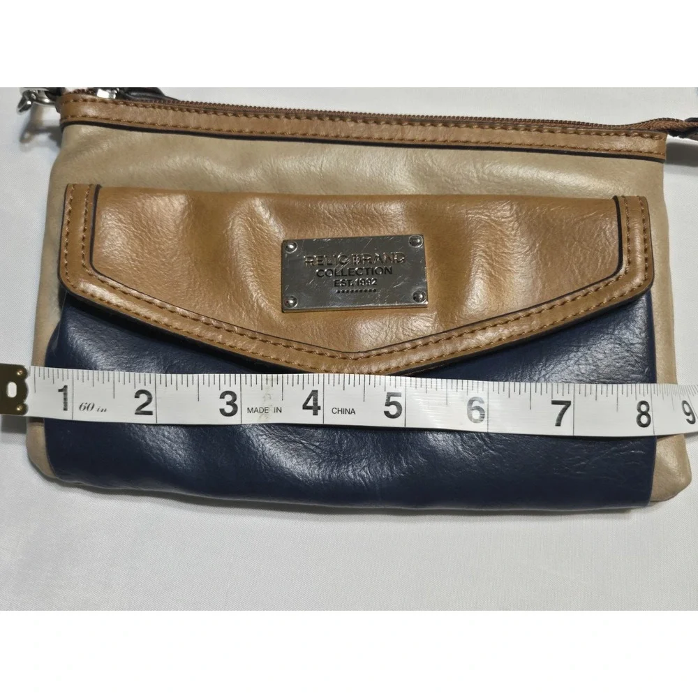 Relic Brand Collection ColorBlock Crossbody Bag Purse Faux Leather Navy/Tan Smal